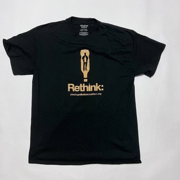 Rethink Plastic Pollution Printed T Shirt Black Large - Picture 1 of 6